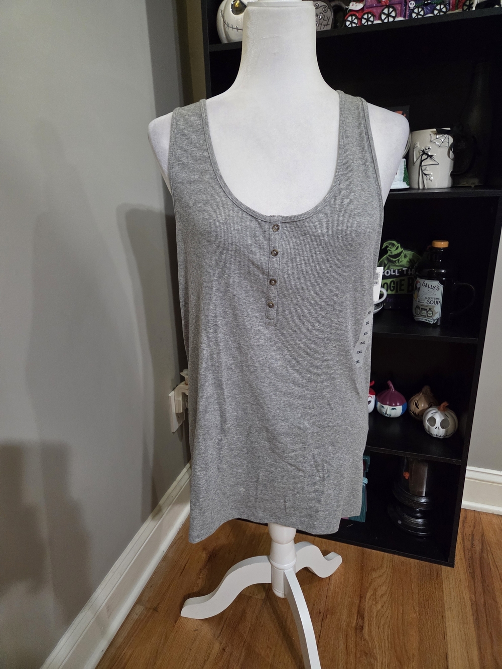Old Navy Grey Scoop Neck Tank with Button Placket